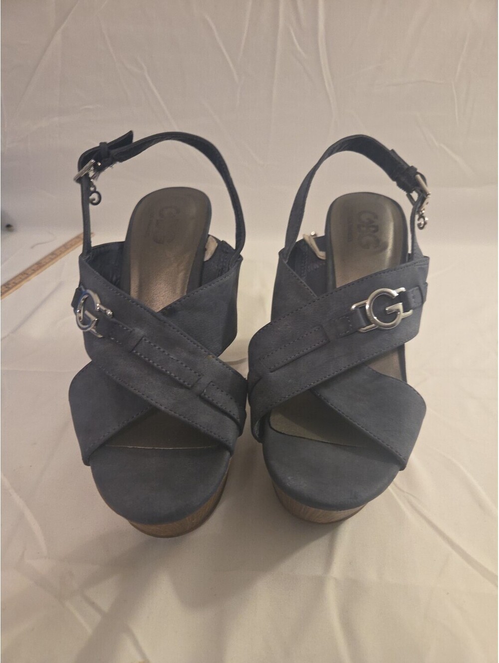 8.5M GBG Los Angeles Denin Color Blue Suede Wedge Sandals shoes